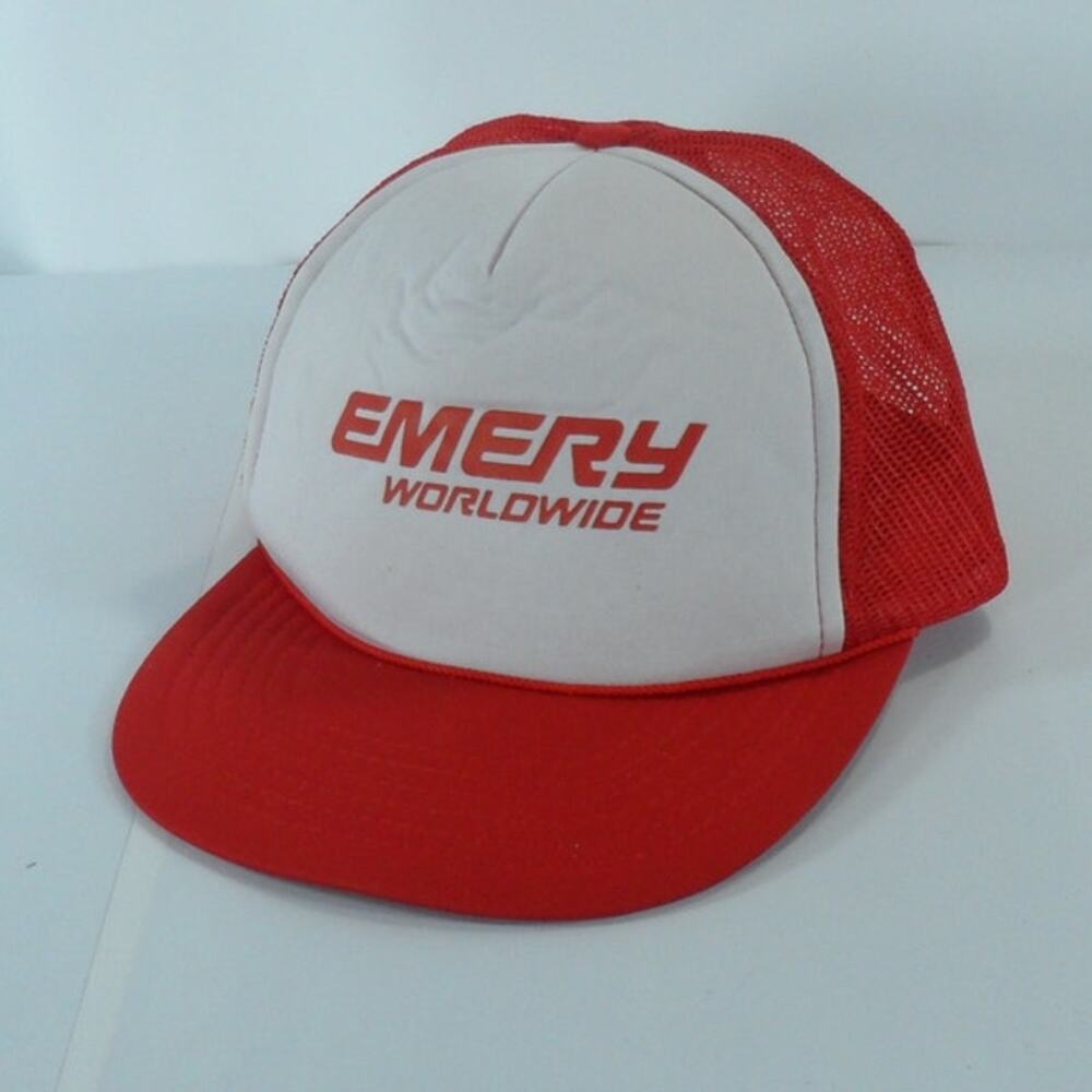 VTG Emery Worldwide Air Cargo Foam Mesh Trucker Snapback Cap Hat DG Red White